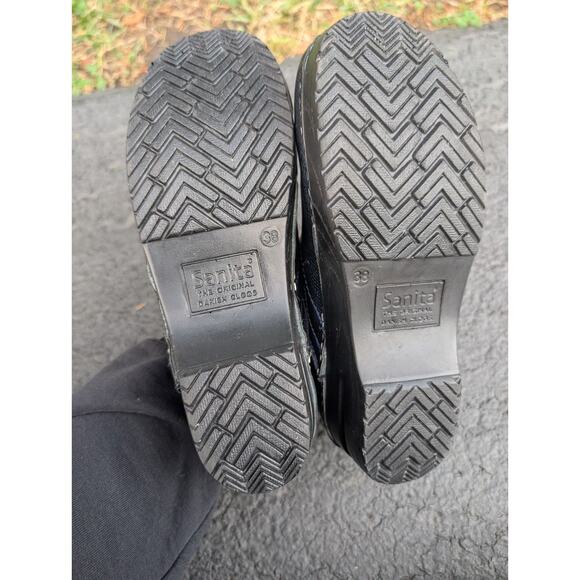 Sanita Women's Navy Embossed Leather Clogs Mules Sz 38/7 Navy Blue Nursing - Picture 7 of 10